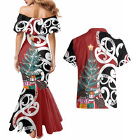 New Zealand Silver Fern Christmas Tree Couples Matching Mermaid Dress and Hawaiian Shirt Meri Kirihimete LT7 - Polynesian Pride