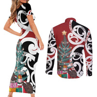 New Zealand Silver Fern Christmas Tree Couples Matching Short Sleeve Bodycon Dress and Long Sleeve Button Shirt Meri Kirihimete LT7 - Polynesian Pride