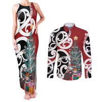 New Zealand Silver Fern Christmas Tree Couples Matching Tank Maxi Dress and Long Sleeve Button Shirt Meri Kirihimete LT7 Red - Polynesian Pride