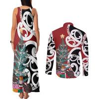 New Zealand Silver Fern Christmas Tree Couples Matching Tank Maxi Dress and Long Sleeve Button Shirt Meri Kirihimete LT7 - Polynesian Pride