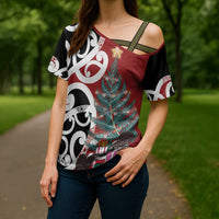 New Zealand Silver Fern Christmas Tree Cross Shoulder Shirt Meri Kirihimete LT7 - Polynesian Pride