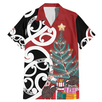 New Zealand Silver Fern Christmas Tree Family Matching Mermaid Dress and Hawaiian Shirt Meri Kirihimete LT7 Dad's Shirt - Short Sleeve Red - Polynesian Pride