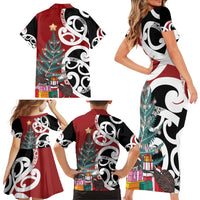 New Zealand Silver Fern Christmas Tree Family Matching Short Sleeve Bodycon Dress and Hawaiian Shirt Meri Kirihimete LT7 - Polynesian Pride