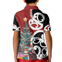 New Zealand Silver Fern Christmas Tree Kid Polo Shirt Meri Kirihimete LT7 - Polynesian Pride