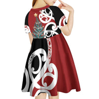New Zealand Silver Fern Christmas Tree Kid Short Sleeve Dress Meri Kirihimete LT7 - Polynesian Pride