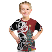 New Zealand Silver Fern Christmas Tree Kid T Shirt Meri Kirihimete LT7 Red - Polynesian Pride