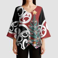 New Zealand Silver Fern Christmas Tree Kimono Sleeve Blouse Meri Kirihimete LT7 - Polynesian Pride