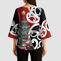 New Zealand Silver Fern Christmas Tree Kimono Sleeve Blouse Meri Kirihimete LT7 - Polynesian Pride