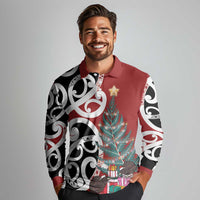 New Zealand Silver Fern Christmas Tree Long Sleeve Polo Shirt Meri Kirihimete LT7 - Polynesian Pride