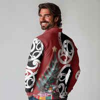 New Zealand Silver Fern Christmas Tree Long Sleeve Polo Shirt Meri Kirihimete LT7 - Polynesian Pride