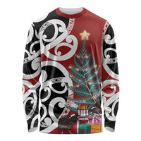 New Zealand Silver Fern Christmas Tree Long Sleeve Shirt Meri Kirihimete LT7 Unisex Red - Polynesian Pride