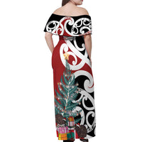New Zealand Silver Fern Christmas Tree Off Shoulder Maxi Dress Meri Kirihimete LT7 - Polynesian Pride