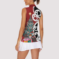 New Zealand Silver Fern Christmas Tree Women Sleeveless Polo Shirt Meri Kirihimete LT7 - Polynesian Pride