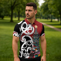 New Zealand Silver Fern Christmas Tree Zipper Polo Shirt Meri Kirihimete LT7 - Polynesian Pride
