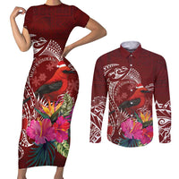 Personalized Samoa Meri Krisimasi Couples Matching Short Sleeve Bodycon Dress and Long Sleeve Button Shirt Segasegamau'u Mix Siapo LT7 Red - Polynesian Pride