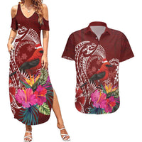 Personalized Samoa Meri Krisimasi Couples Matching Summer Maxi Dress and Hawaiian Shirt Segasegamau'u Mix Siapo LT7 Red - Polynesian Pride