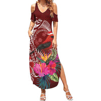 Personalized Samoa Meri Krisimasi Family Matching Summer Maxi Dress and Hawaiian Shirt Segasegamau'u Mix Siapo LT7 Mom's Dress Red - Polynesian Pride