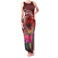 Personalized Samoa Meri Krisimasi Family Matching Tank Maxi Dress and Hawaiian Shirt Segasegamau'u Mix Siapo LT7 Mom's Dress Red - Polynesian Pride