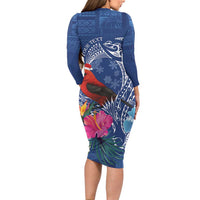 Personalized Samoa Christmas Family Matching Long Sleeve Bodycon Dress and Hawaiian Shirt Cardinal Honeyeater Mix Siapo LT7 - Polynesian Pride