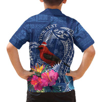 Personalized Samoa Christmas Family Matching Off The Shoulder Long Sleeve Dress and Hawaiian Shirt Cardinal Honeyeater Mix Siapo LT7 - Polynesian Pride