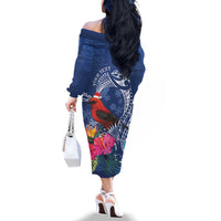 Personalized Samoa Christmas Family Matching Off The Shoulder Long Sleeve Dress and Hawaiian Shirt Cardinal Honeyeater Mix Siapo LT7 - Polynesian Pride