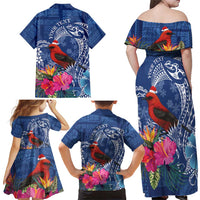 Personalized Samoa Christmas Family Matching Off Shoulder Maxi Dress and Hawaiian Shirt Cardinal Honeyeater Mix Siapo LT7 - Polynesian Pride
