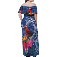 Personalized Samoa Christmas Family Matching Off Shoulder Maxi Dress and Hawaiian Shirt Cardinal Honeyeater Mix Siapo LT7 - Polynesian Pride