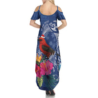Personalized Samoa Christmas Family Matching Summer Maxi Dress and Hawaiian Shirt Cardinal Honeyeater Mix Siapo LT7 - Polynesian Pride
