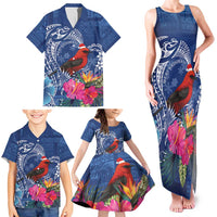 Personalized Samoa Christmas Family Matching Tank Maxi Dress and Hawaiian Shirt Cardinal Honeyeater Mix Siapo LT7 - Polynesian Pride