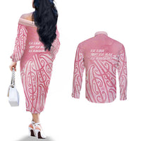 Breast Cancer Awareness Maori Couples Matching Off The Shoulder Long Sleeve Dress and Long Sleeve Button Shirt Kia Kaha Kia Maia Kia Manawanui LT7 - Polynesian Pride