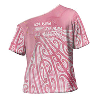 Breast Cancer Awareness Maori Cross Shoulder Shirt Kia Kaha Kia Maia Kia Manawanui LT7 - Polynesian Pride