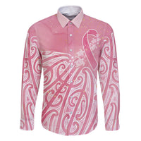 Breast Cancer Awareness Maori Family Matching Off The Shoulder Long Sleeve Dress and Hawaiian Shirt Kia Kaha Kia Maia Kia Manawanui LT7 Dad's Shirt - Long Sleeve Pink - Polynesian Pride