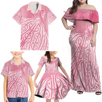Breast Cancer Awareness Maori Family Matching Off Shoulder Maxi Dress and Hawaiian Shirt Kia Kaha Kia Maia Kia Manawanui LT7 - Polynesian Pride