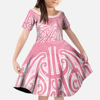 Breast Cancer Awareness Maori Family Matching Puletasi and Hawaiian Shirt Kia Kaha Kia Maia Kia Manawanui LT7 Daughter's Dress Pink - Polynesian Pride