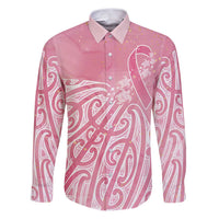 Breast Cancer Awareness Maori Family Matching Puletasi and Hawaiian Shirt Kia Kaha Kia Maia Kia Manawanui LT7 Dad's Shirt - Long Sleeve Pink - Polynesian Pride