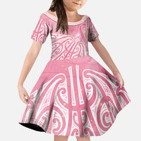 Breast Cancer Awareness Maori Family Matching Summer Maxi Dress and Hawaiian Shirt Kia Kaha Kia Maia Kia Manawanui LT7 Daughter's Dress Pink - Polynesian Pride