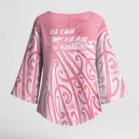 Breast Cancer Awareness Maori Kimono Sleeve Blouse Kia Kaha Kia Maia Kia Manawanui LT7 - Polynesian Pride