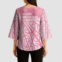 Breast Cancer Awareness Maori Kimono Sleeve Blouse Kia Kaha Kia Maia Kia Manawanui LT7 - Polynesian Pride
