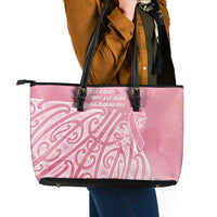 Breast Cancer Awareness Maori Leather Tote Bag Kia Kaha Kia Maia Kia Manawanui LT7 - Polynesian Pride