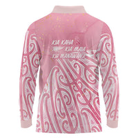 Breast Cancer Awareness Maori Long Sleeve Polo Shirt Kia Kaha Kia Maia Kia Manawanui LT7 - Polynesian Pride
