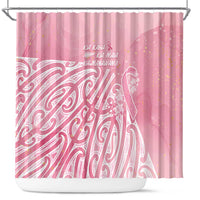 Breast Cancer Awareness Maori Shower Curtain Kia Kaha Kia Maia Kia Manawanui LT7 Pink - Polynesian Pride