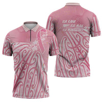 Breast Cancer Awareness Maori Zipper Polo Shirt Kia Kaha Kia Maia Kia Manawanui LT7 - Polynesian Pride
