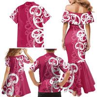 Breast Cancer Awareness Maori Family Matching Mermaid Dress and Hawaiian Shirt Koru Kowhaiwhai LT7 - Polynesian Pride