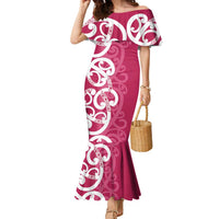 Breast Cancer Awareness Maori Family Matching Mermaid Dress and Hawaiian Shirt Koru Kowhaiwhai LT7 Mom's Dress Pink - Polynesian Pride