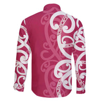 Breast Cancer Awareness Maori Family Matching Off The Shoulder Long Sleeve Dress and Hawaiian Shirt Koru Kowhaiwhai LT7 - Polynesian Pride