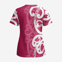 Breast Cancer Awareness Maori Scrub Top Koru Kowhaiwhai - Polynesian Pride