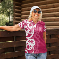 Breast Cancer Awareness Maori Women Polo Shirt Koru Kowhaiwhai LT7 - Polynesian Pride