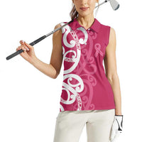Breast Cancer Awareness Maori Women Sleeveless Polo Shirt Koru Kowhaiwhai LT7 - Polynesian Pride