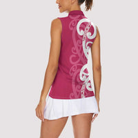 Breast Cancer Awareness Maori Women Sleeveless Polo Shirt Koru Kowhaiwhai LT7 - Polynesian Pride
