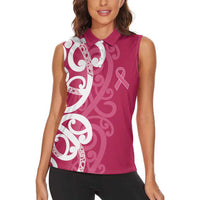 Breast Cancer Awareness Maori Women Sleeveless Polo Shirt Koru Kowhaiwhai LT7 - Polynesian Pride